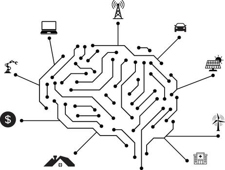 Artificial intelligence digital circuit brain network ai technology vector