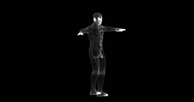 Hologram representation screen 3d of man spinning in vitruvian position - loop video