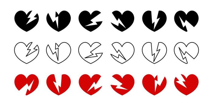 A collection of broken heart icons. Simple and modern design. vector