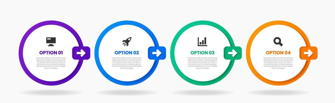 Circle Infographic Element Design Templates with Icons and 4 Options. Suitable for Process Diagram, Presentations, Workflow Layout, Banner, Flow Chart, Infographic vector
