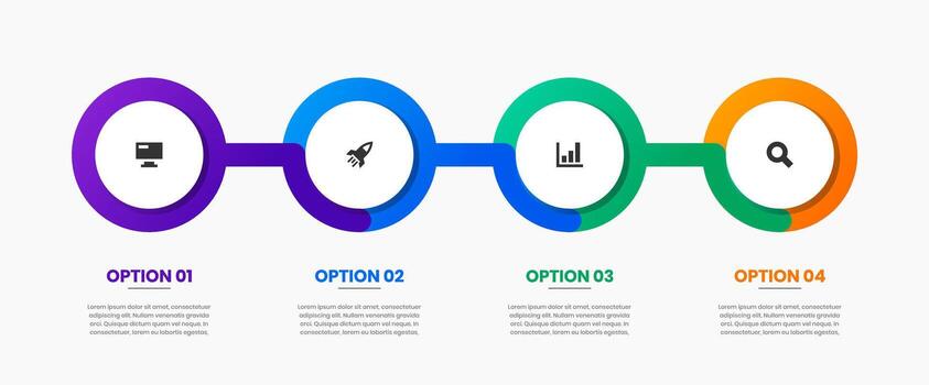 Timeline Circle Infographic Element Design Templates with Icons and 4 Options or Steps. Suitable for Process Diagram, Presentations, Workflow Layout, Flow Chart, Infographic. vector