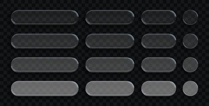 conjunto de blanco líquido vaso botones en varios formas moderno ui interfaz elementos con difuminar efecto. vector