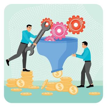 Fix process for best result concept. Businessman using wrench to optimize process better performance. vector