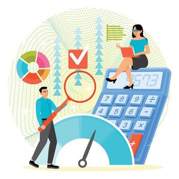 evaluación comparativa concepto. negocio datos análisis presentando calculadora y cartas vector