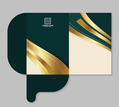 Elegant Curve Golden Shape Inside Dark Green Presentation Folder Design vector