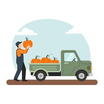 Farmer Loading Pumpkins vector
