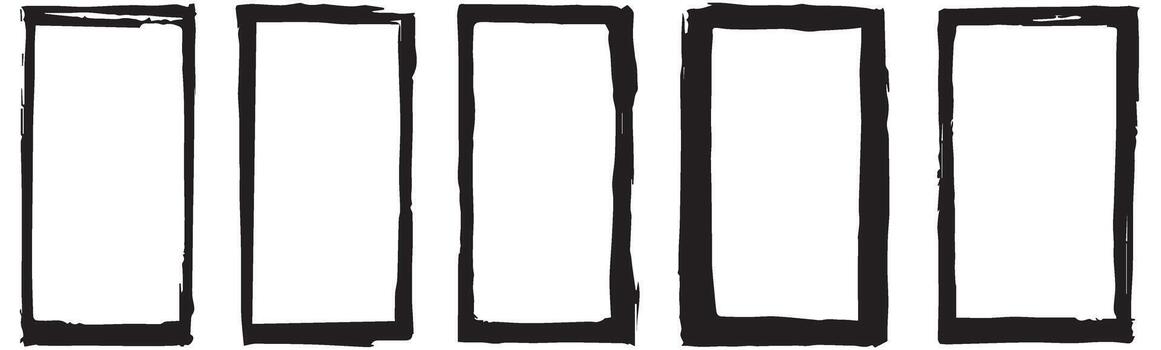 Hand drawn rough rectangle frames doodle border set isolated on transparent background vector