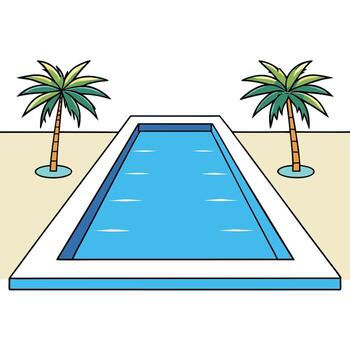 Beautiful sunlight reflections on a swimming pool with palm tree shadows by the edge Icons vector