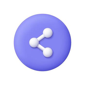 Share symbol on purple circle button. Social media sharing, communication, digital connection and user interface concept. 3d icon. Cartoon minimal style. vector