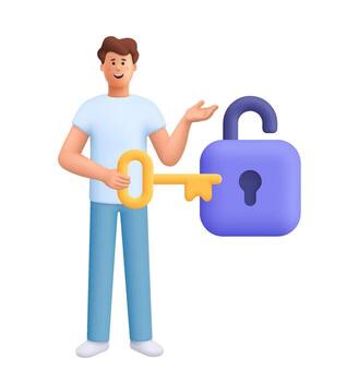 Person with a key and a padlock vector