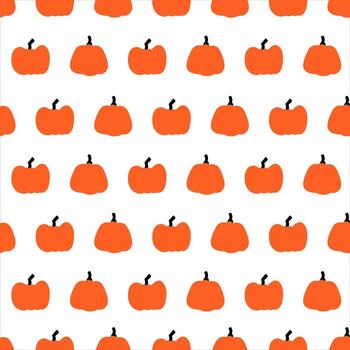 Simple seamless pumpkin pattern in an ordered grid layout. Hand drawn autumn background with rows of gourds for fall, harvest, or Halloween textile prints. vector