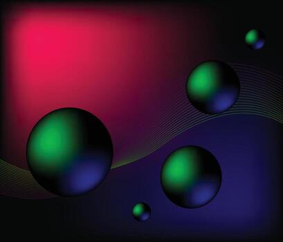 Futuristic Abstract Background with Neon Gradient Spheres and Wave Lines vector