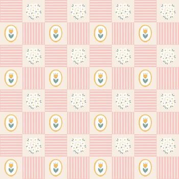 seamless minimal tulip flower repeat pattern plaid checkered background vector