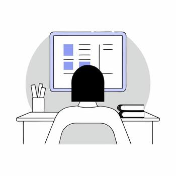 Woman analyzing data dashboard at home. Minimalistic illustration. vector