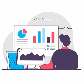 Data scientist monitoring performance graphs. Minimalistic illustration. vector
