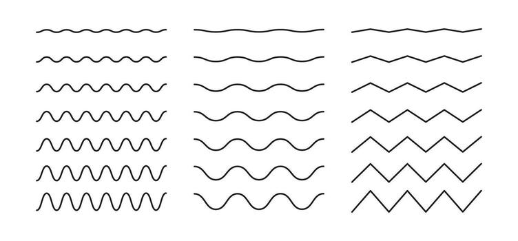 Wavy zigzag lines set. wavy and zigzag horizontal underline. Waves lines collection. Ornament wave pattern. Wave thin line background. vector