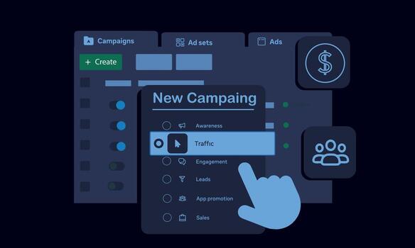 webdigital márketing Campaña en computadora pantalla en línea publicidad plataforma con audiencia focalización ilustración vector