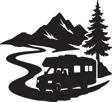 An rv and a tree in the mountains vector