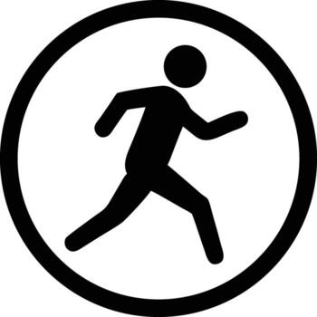 Minimal silhouette of a running man with circular outline frame, modern black art design on white background vector