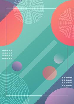 Abstract geometric design with colorful circles and lines, teal background. Modern aesthetics and creativity, Document template vector