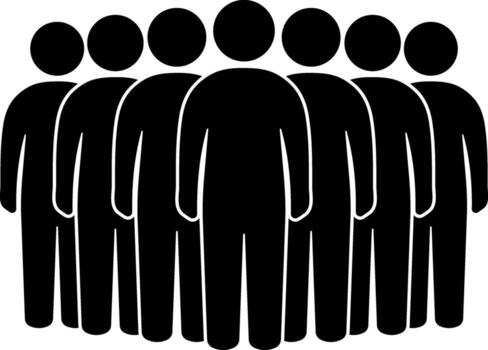 black icon of people standing in a row without background. vector