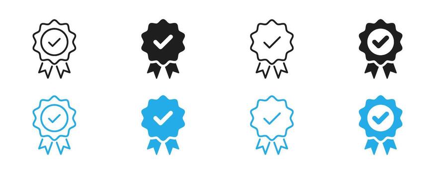 Verified badge icon set. Badges with ribbons for apps, websites, social media, profiles, and UI UX projects. Quality mark. illustration. vector