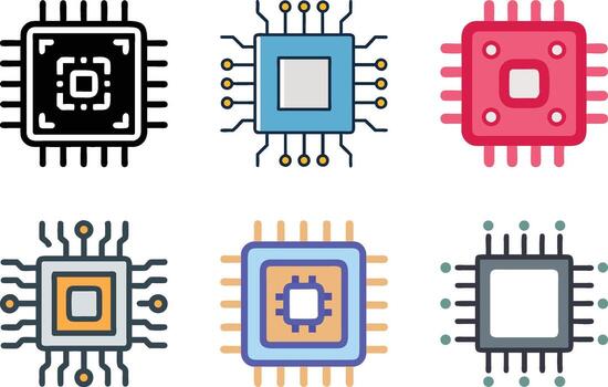 varios digital procesador íconos conjunto en un blanco fondo, circuito tablero símbolos vector
