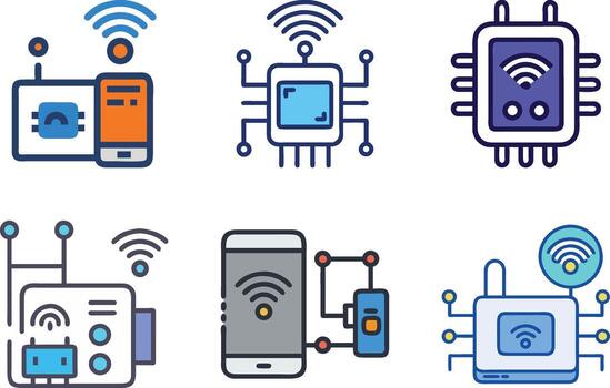 Wireless Communication Icons Set Tech Connectivity and Digital Devices Represented vector