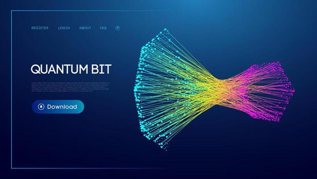 Quantum data abstract background with AI tech network and neon blue light effects. 3D fiber optic wave pattern for futuristic science and innovation concepts. High speed digital design. vector
