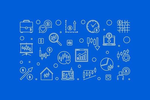 Crypto Investment and Trading Trading horizontal banner in thin line style vector