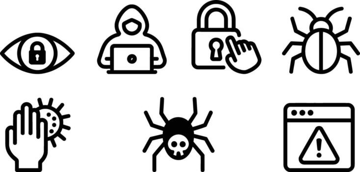 ciber seguridad amenazas ilustraciones representando en línea amenazas y vulnerabilidades ilustrando hackear virus y malware seguridad incidentes en el digital reino vector