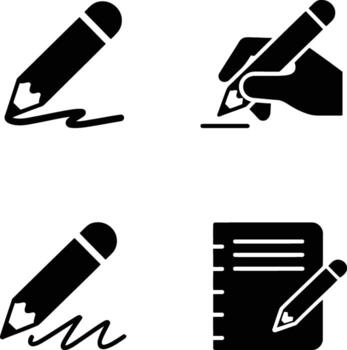 Illustrations of Pencil Writing and Note Taking Depicting Writing Process and Creation of Notes with Black and White Art vector