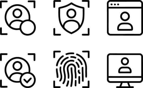 Set of Authentication Icons Featuring Biometrics and User Identity Protection for Secure Access and Data Integrity Solutions vector