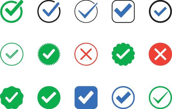 Yes or No validation button with Check and Cross symbol set in silhouette illustration bundle vector