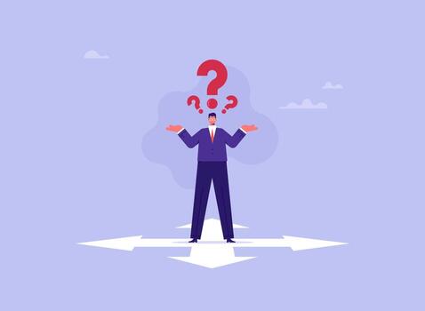 empresario con elección flechas y navegación flecha en el superficie, concepto de decisión haciendo y opciones éxito en objetivo vector