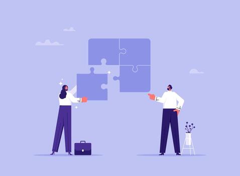 Two people working on a puzzle vector