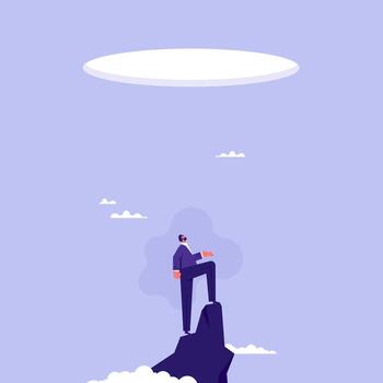 Businessman looking up hole finding a way to get out, finding way out or solving problems concept vector