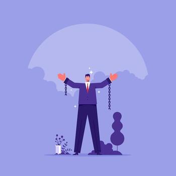 Man braking the chains, break free from the chains, freedom and justice concept vector