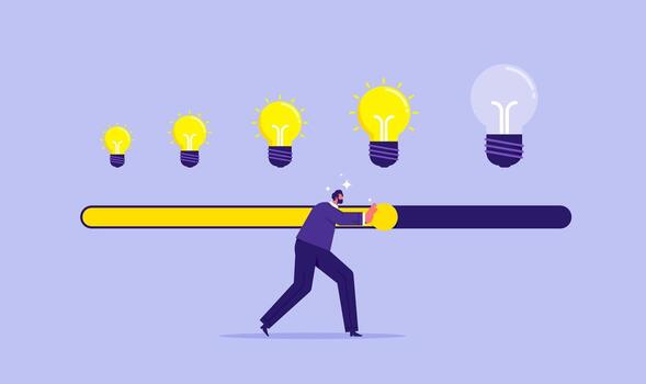 empresario emprendedor idea cargando bar, idea cargando concepto con ligero bulbo y cargando bar vector