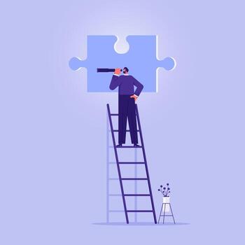 Person with telescope on a ladder vector