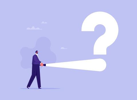 empresario y pregunta marca desde Linterna, negocio solución o estrategia concepto vector