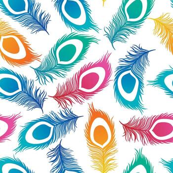 Vibrant abstract seamless colorful Feathers pattern vector