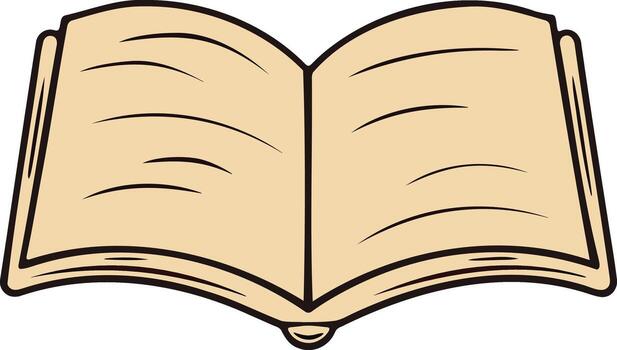 Book Open Beige Pages With Black Outline And Curved Lines In Simple Stylized Illustration For Minimal And Clean Design vector