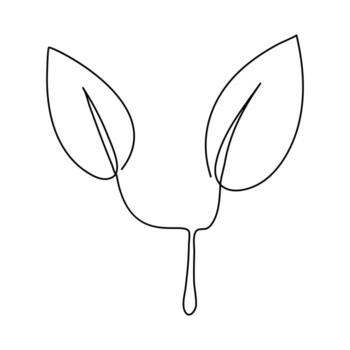 sencillo hoja icono logo diseño brote contorno continuo línea dibujo uno línea Arte aislado en blanco vector