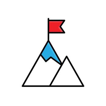Motivation icon. Management. Two mountains and a flag on top. Suitable for reports and web icons. manager, success. Mixed design style. vector