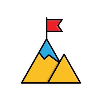 Motivation icon. Management. Two mountains and a flag on top. Suitable for reports and web icons. manager, success. Isometric design style. vector
