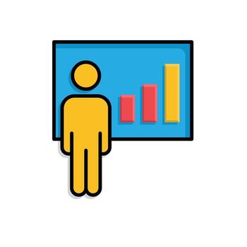 formación icono. gestión. persona con grafico en pizarron. gerente, éxito. isométrica diseño estilo vector