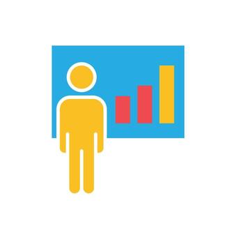 training icon. management. person with graph on whiteboard. manager, success. Flat design style vector