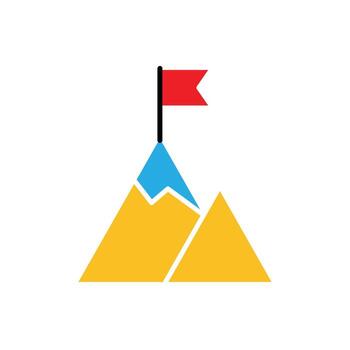 Motivation icon. Management. Two mountains and a flag on top. Suitable for reports and web icons. manager, success. Flat design style. vector