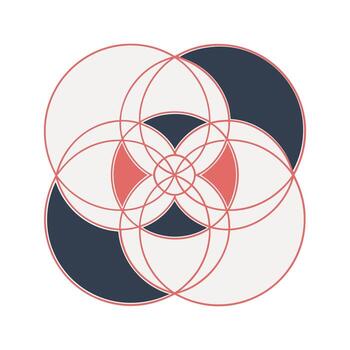 Abstract Geometric Flower Design Interlocking Circles Red and Gray Mandala Art vector